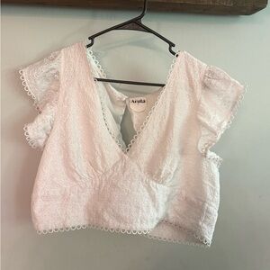 ARULA Pink and Orange Flutter Sleeve Crop Blouse